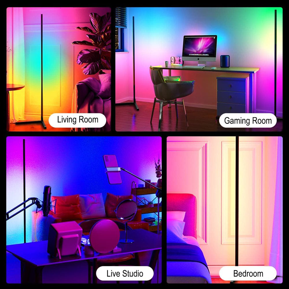 Corner Floor Lamp, RGB Color Changing Mood Lighting Corner Lamp with APP & Remote Control, Dimmable Modern Floor Lamp for Living Room, Gaming Room