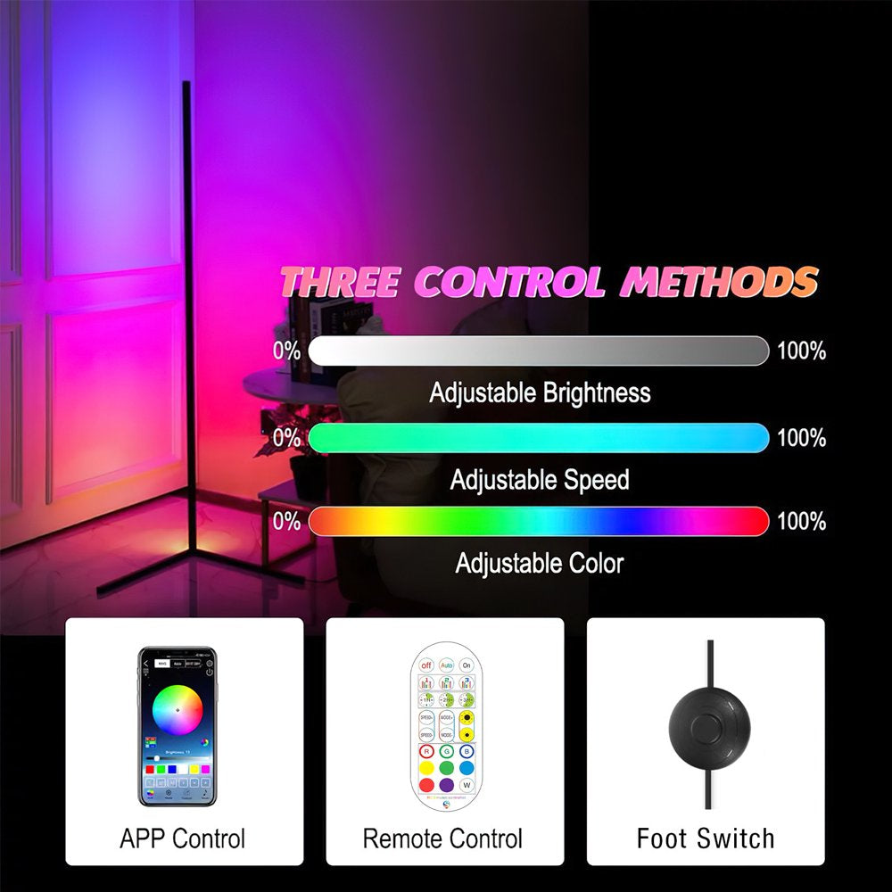 Corner Floor Lamp, RGB Color Changing Mood Lighting Corner Lamp with APP & Remote Control, Dimmable Modern Floor Lamp for Living Room, Gaming Room